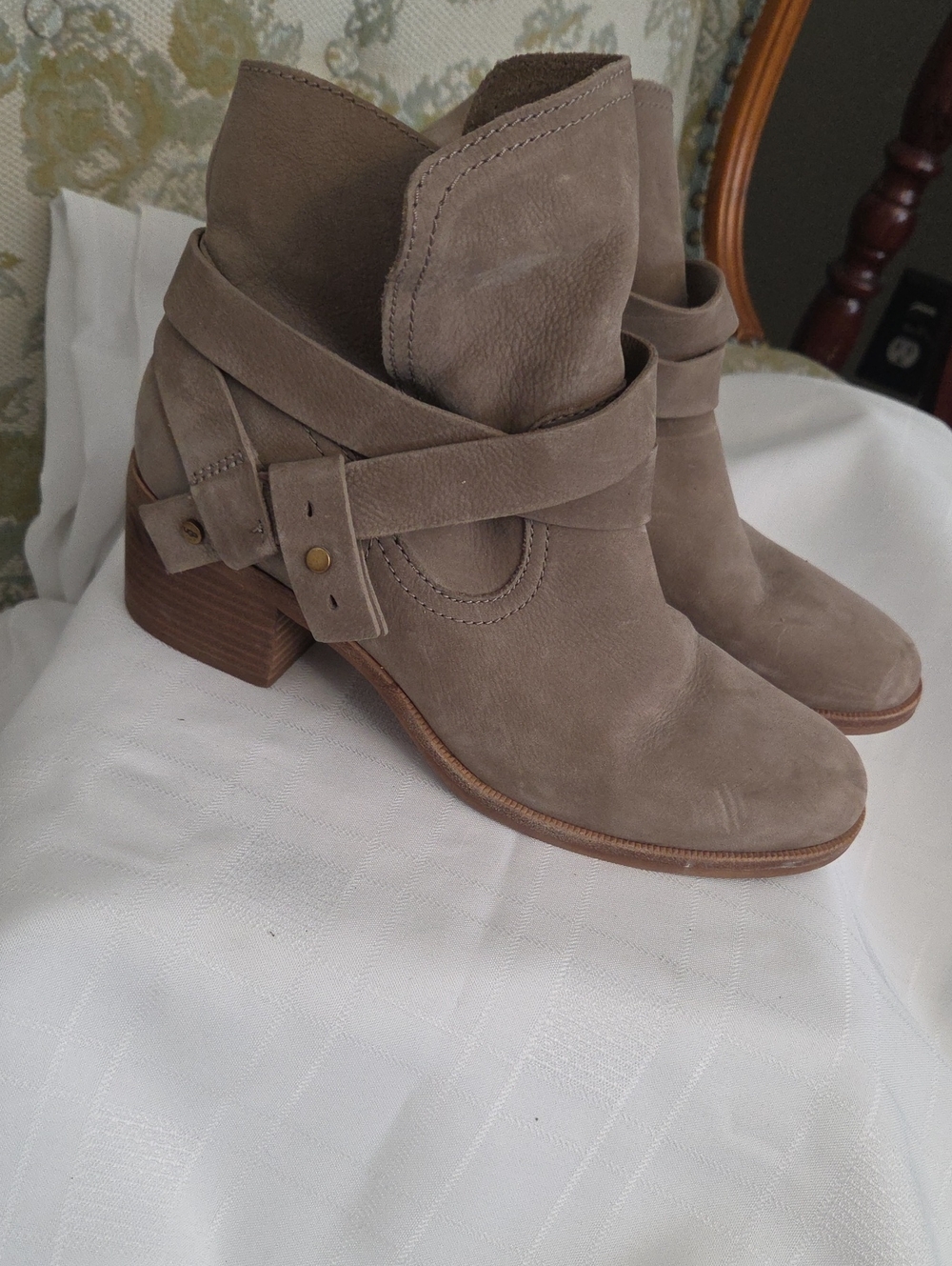 UGG Taupe Suede Wrap-Strap Ankle Booties